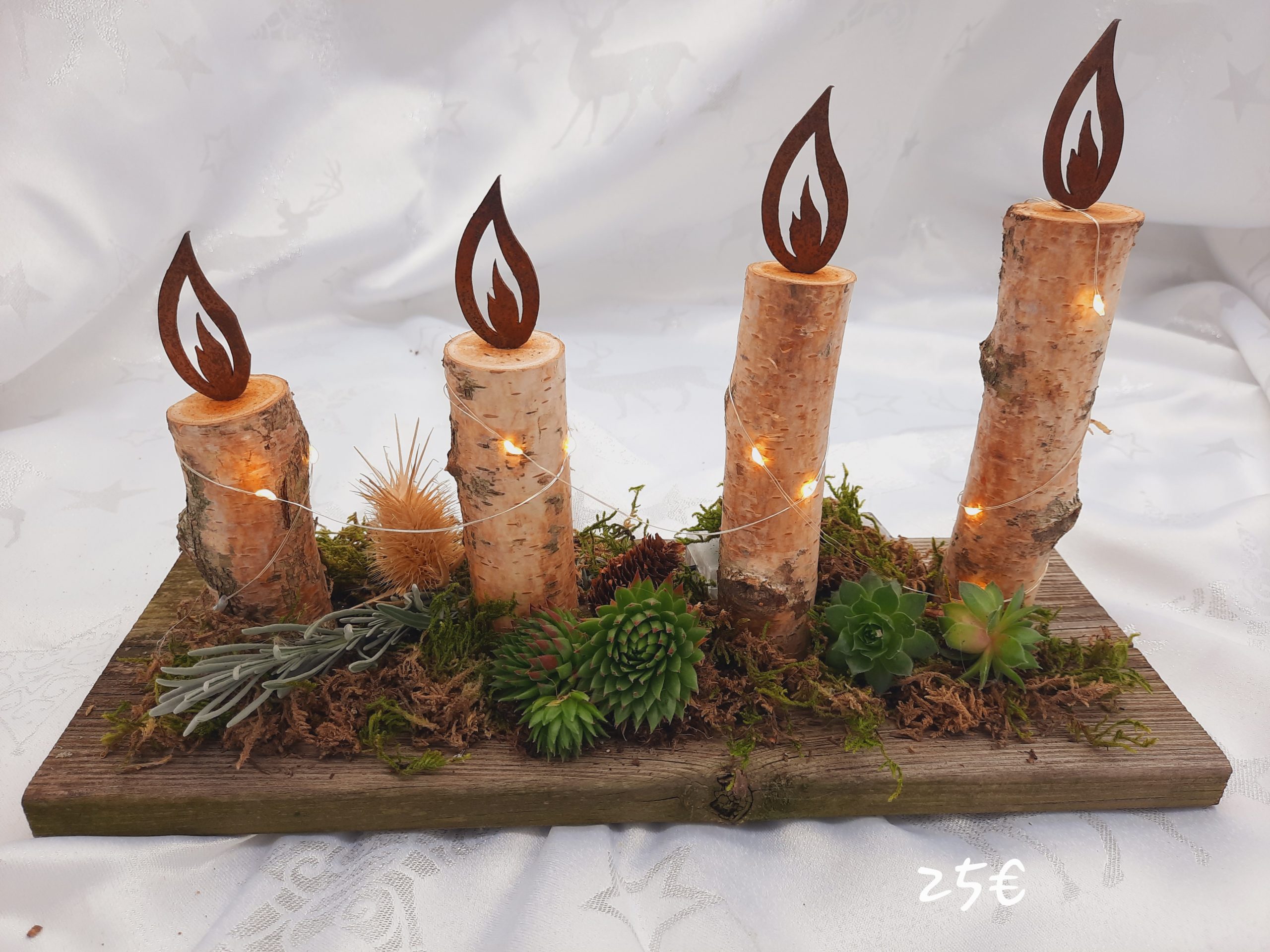 Adventgesteck mit 4 Birkenkerzen