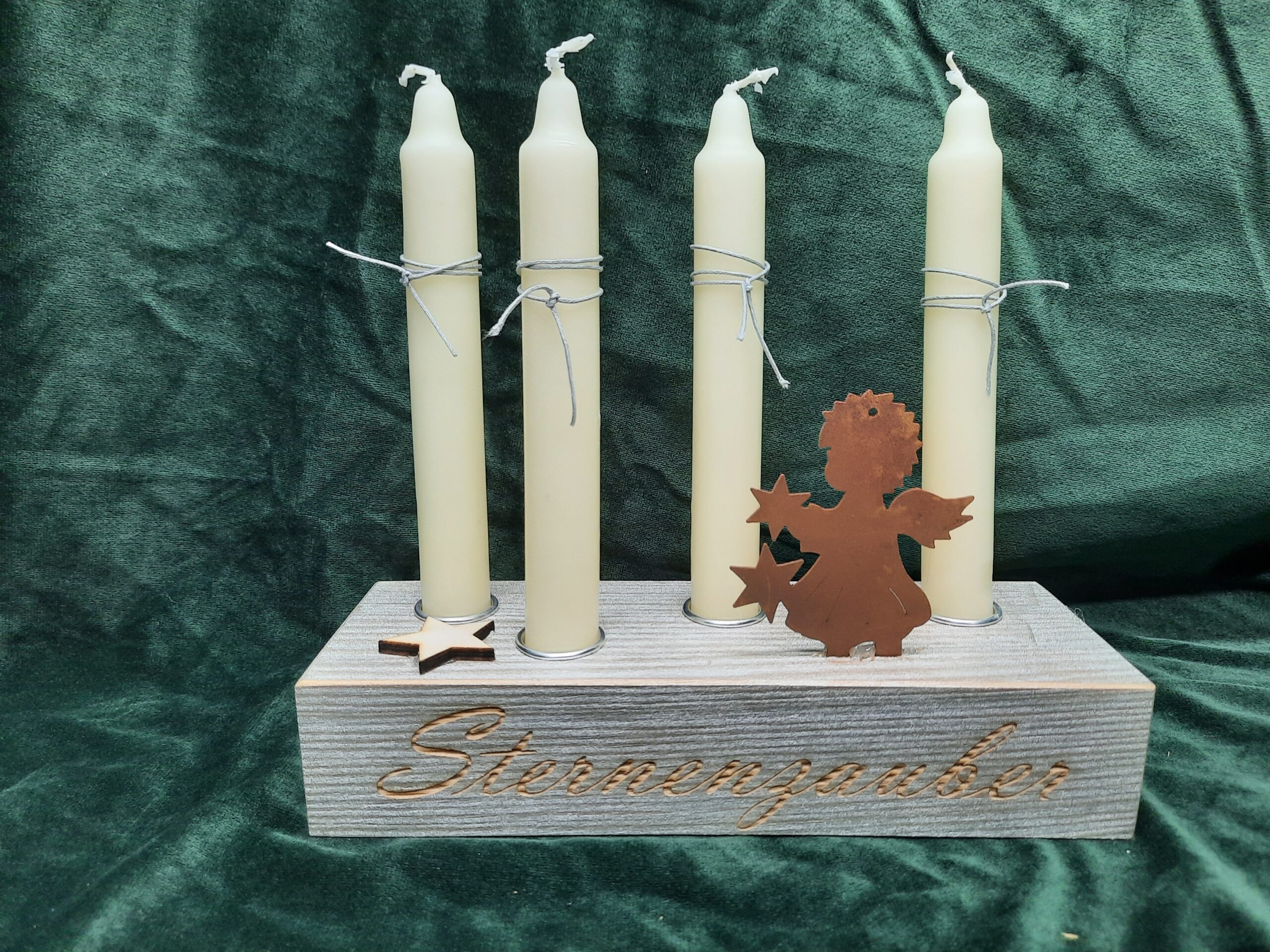 Holzgesteck Silber mit Gravur für 4 Stabkerzen