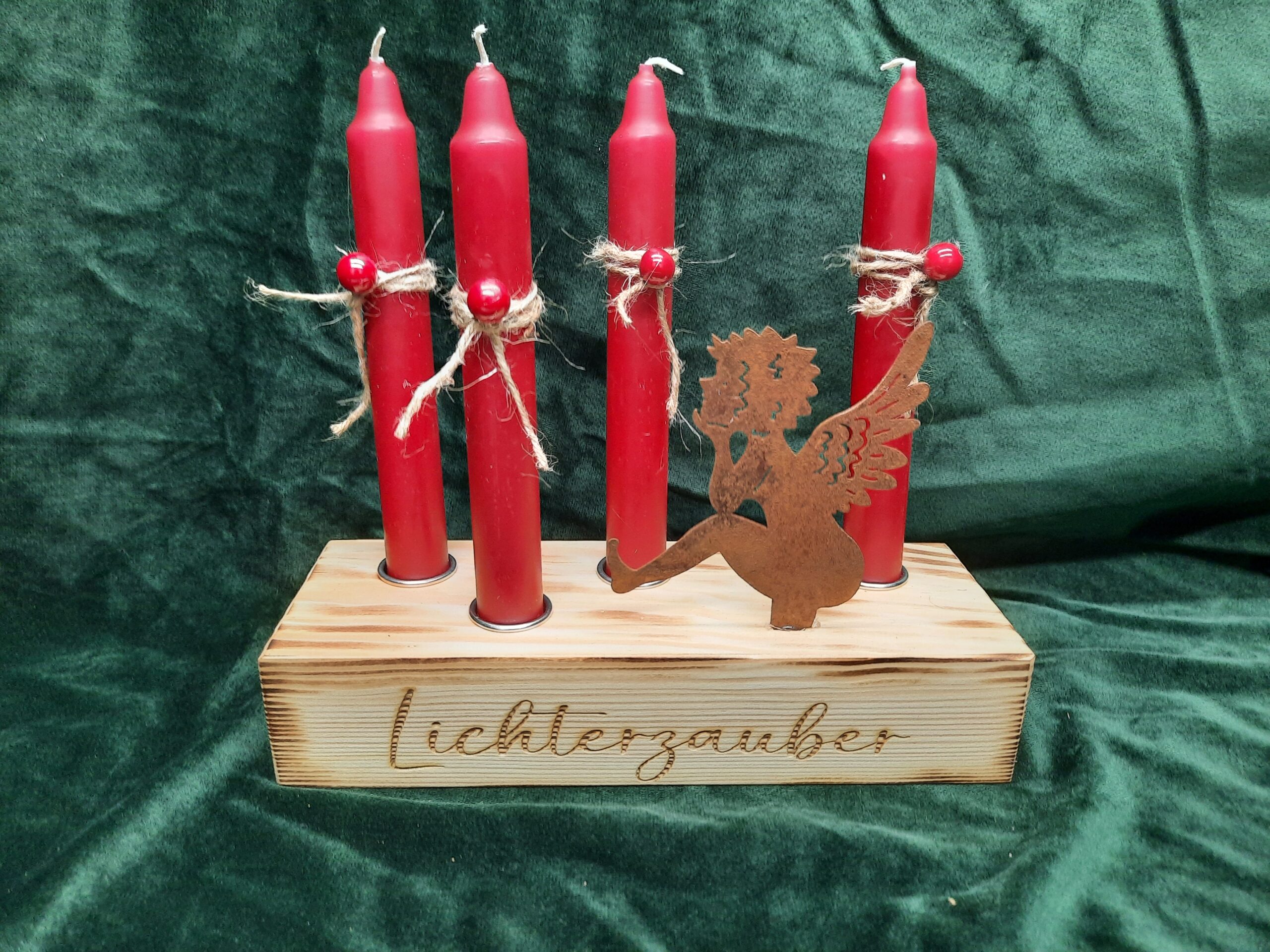 Holzgesteck Natur mit Gravur für 4 Stabkerzen