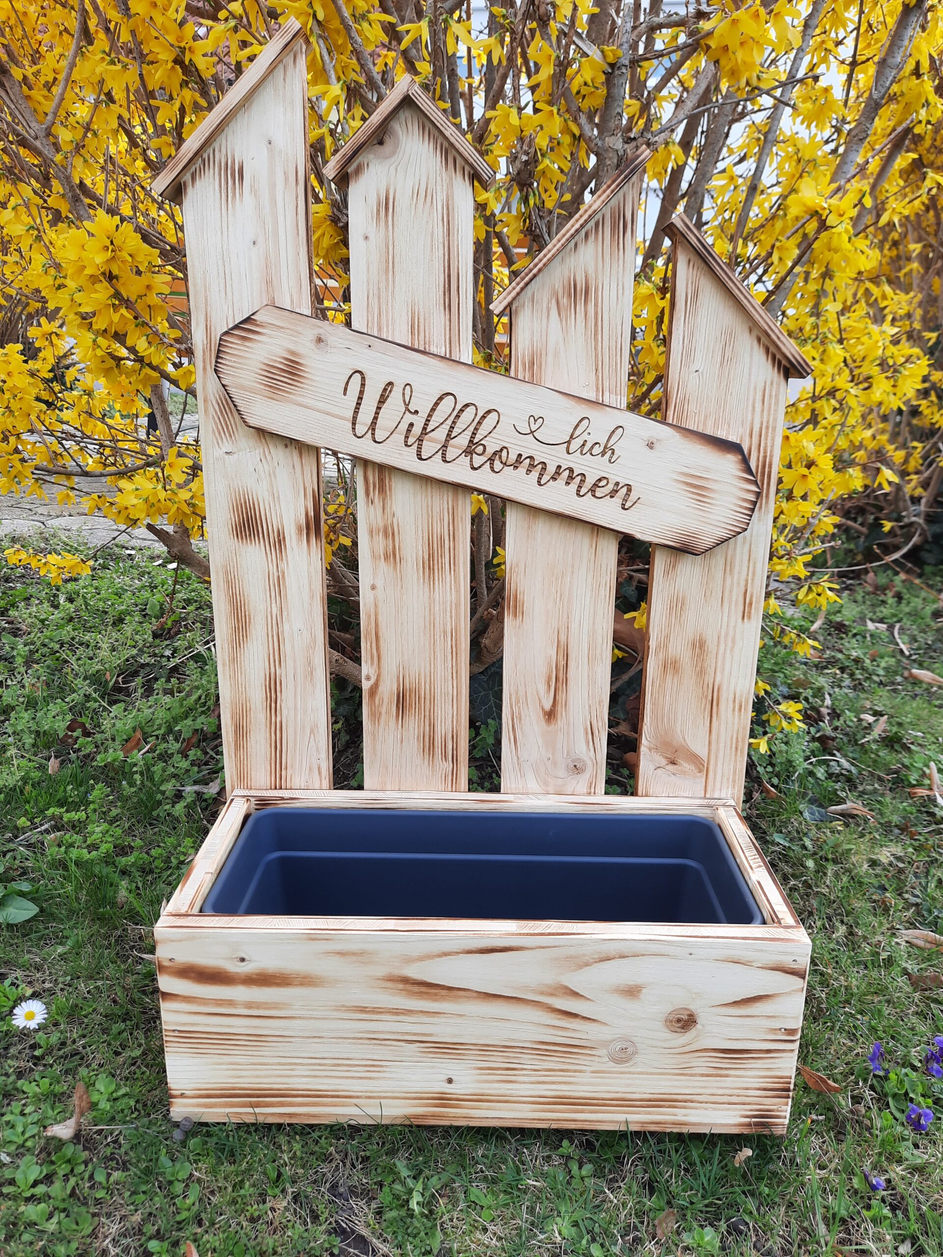 Holzaufsteller mit Blumeneinsatz Zaunoptik