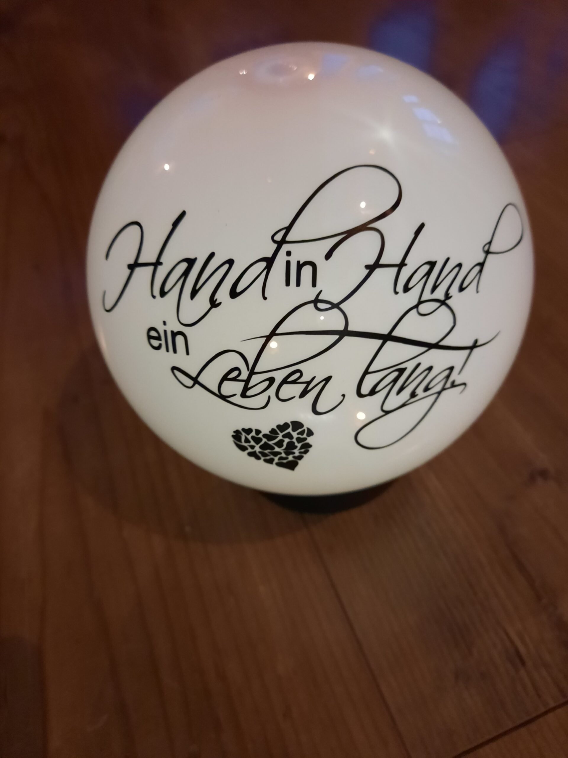 Solarkugel bedruckt Hand in Hand ein Leben lang 20cm Durchmesser