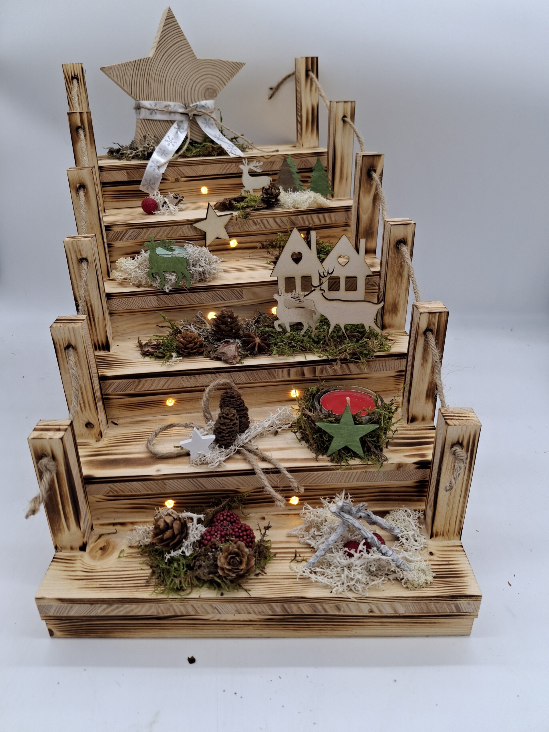 Adventtreppe - Weihnachtstreppe mit Teelichthalter